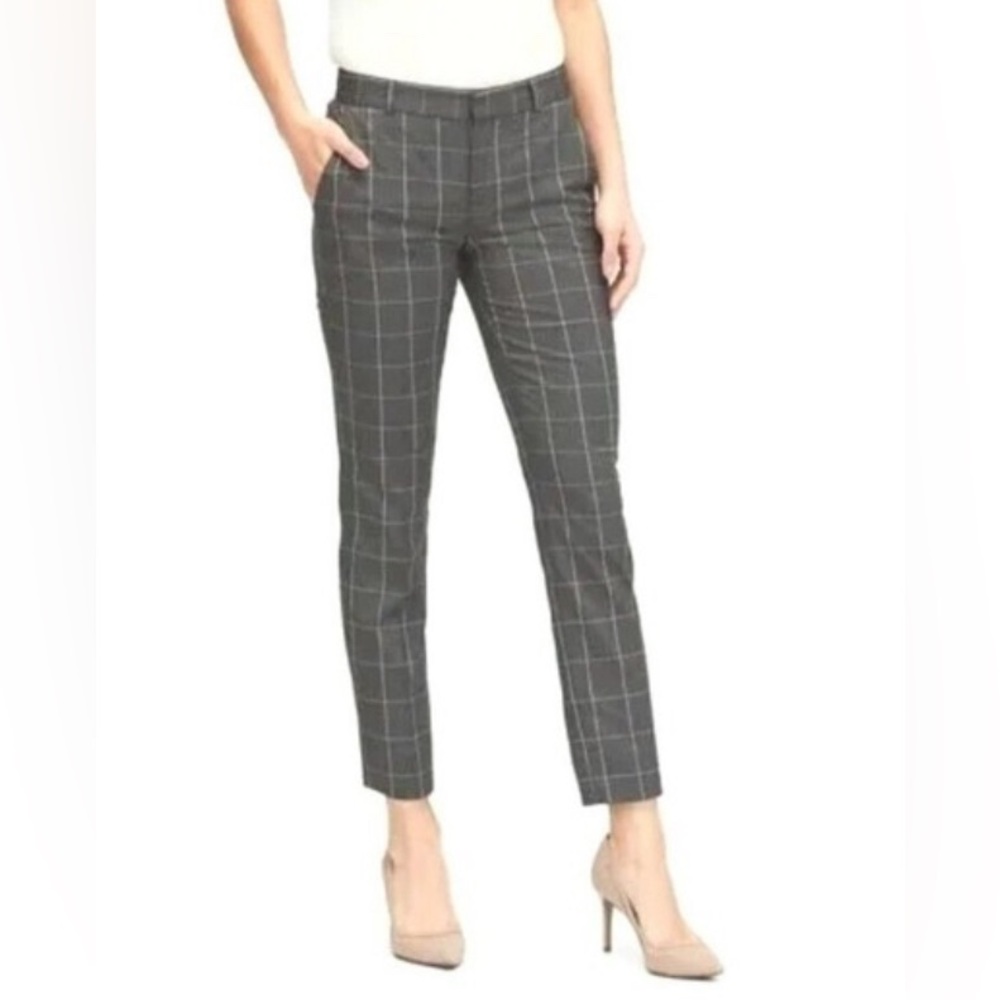 NWT BANANA REPUBLIC Charcoal AVERY Plaid Mid Rise Ankle Trousers Pants 12